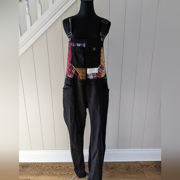 SOLD Upcycled black denim overalls - Picture 1 of 9
